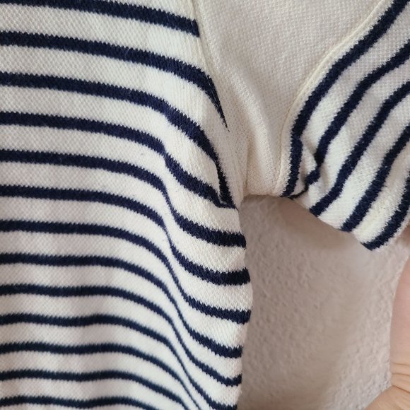 Theory Women's Size Large 100% Cotton Ivory Navy Striped Short Sleeve Mini Dress - Picture 3 of 10